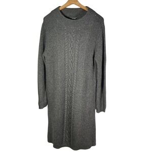 Lands End Women Mock Neck Cable Knit Sweater Dress Gray Long Sleeve Size L 14 16